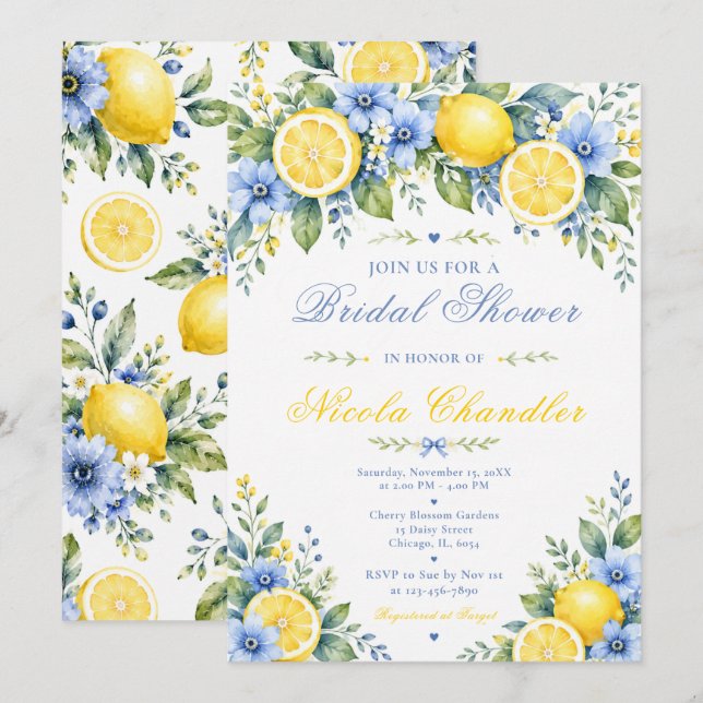 Invitation Mariage Lemon Blue (Devant / Derrière)
