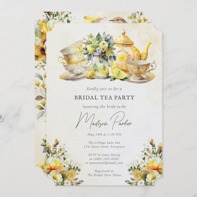 Invitation Mariage Lemon Tea Party Vintage (Devant / Derrière)