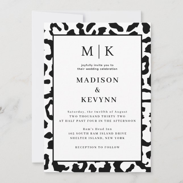 Invitation Mariage Léopard Noir Et Blanc (Devant)