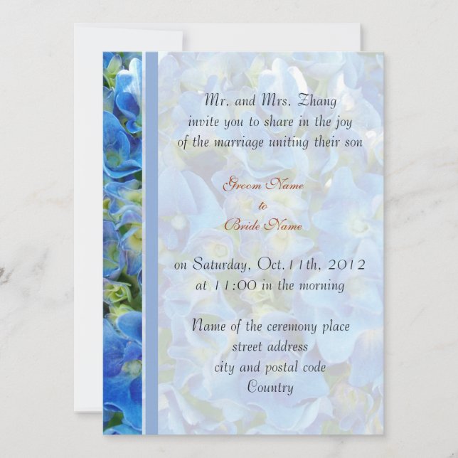 Invitation mariage, les parents de Groom invitent la bleue hy (Devant)