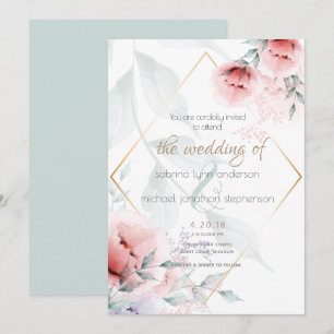 Invitation Mariage   Les pivoines de Coral et Lilac Aquarelle
