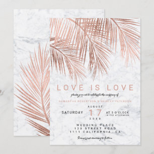 Invitation Mariage lesbien d'or de marbre rose moderne de