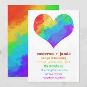 Invitation Mariage lesbien gai de coeur de peinture