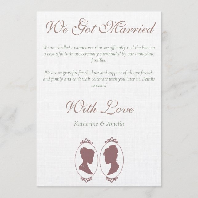 Invitation Mariage lesbien régence avec une touche romantique (Devant)