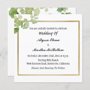 Invitation Mariage lesbien vintage vert aquarelle
