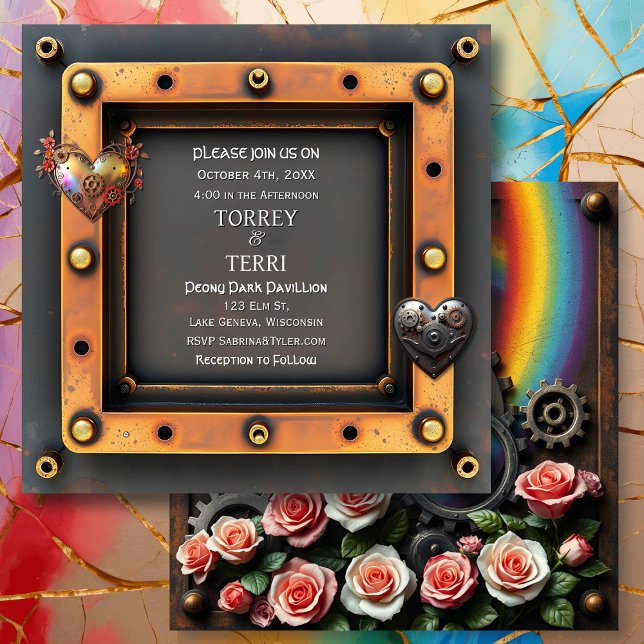 Invitation Mariage LGBTQ en cuivre et en argent (Créateur téléchargé)