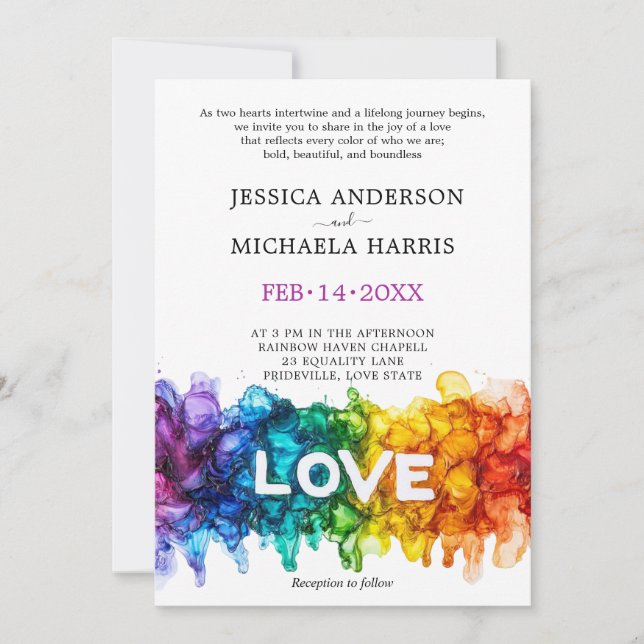 Invitation 🌈 🐦 Mariage LGBTQ Peint Avec Amour  (Devant)