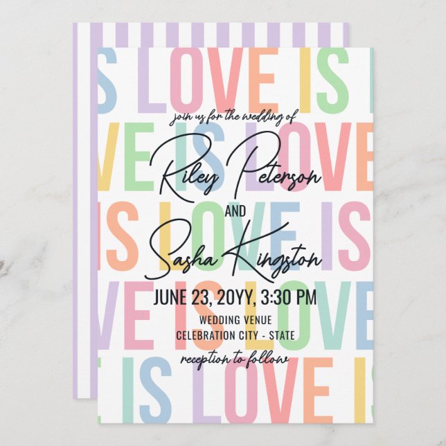 Invitation Mariage LGBTQA Lettres Arc-en-ciel Typographie Mod (Devant / Derrière)