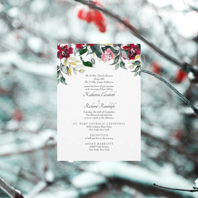 Invitation Mariage Lieu 2 Hiver Rose Rouge Formel  (Créateur téléchargé)
