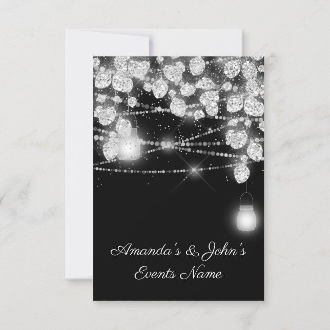 Invitation Mariage Lights Jars Parties scintillant gris noir  (Dos)