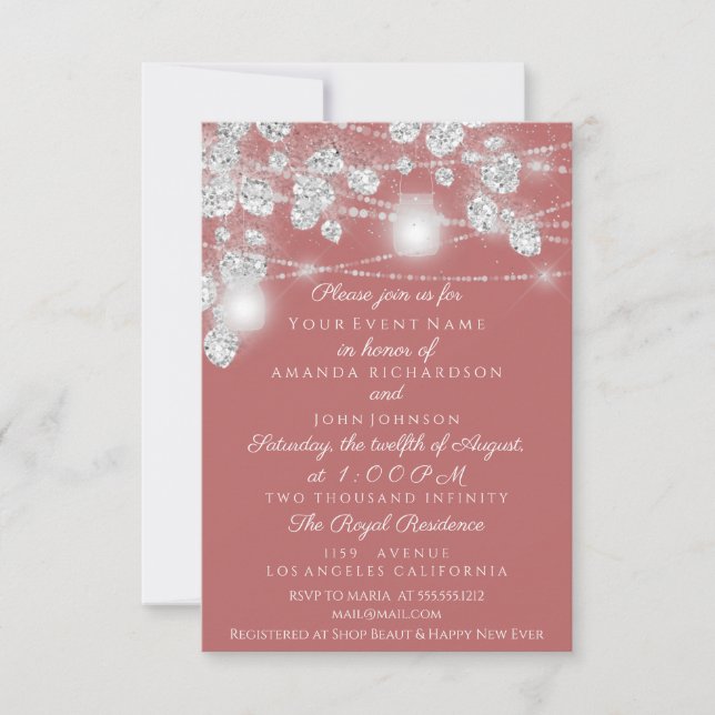 Invitation Mariage Lights Jars Parties scintillant Gris Rose  (Devant)