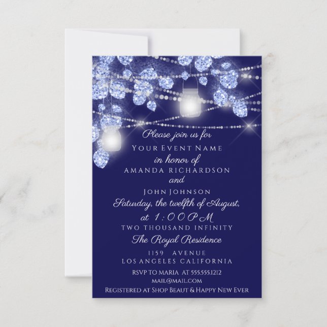 Invitation Mariage Lights Jars Russe Parties scintillant Bleu (Devant)