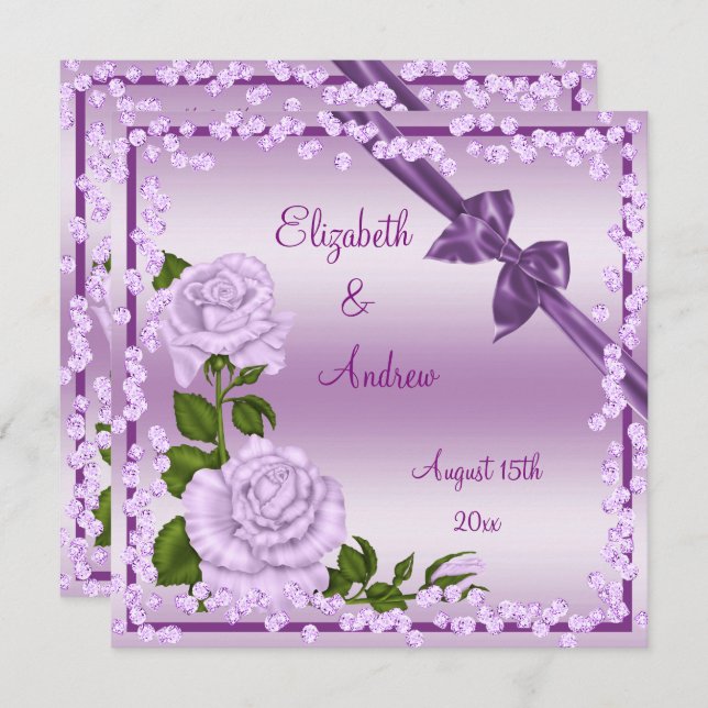 Invitation Mariage Lilac Blossom, Bows & Diamonds (Devant / Derrière)