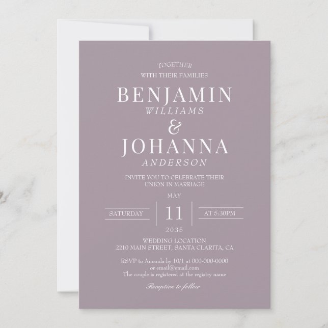 Invitation Mariage Lilac français classique et élégant (Devant)