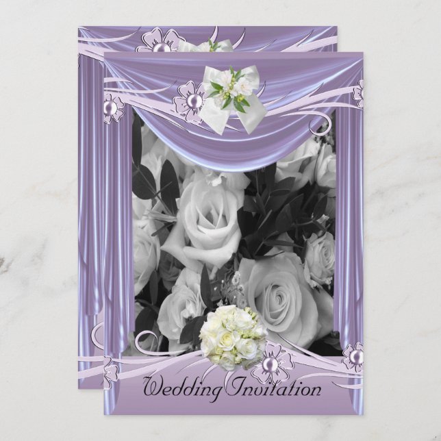 Invitation Mariage Lilac Mauve Floral (Devant / Derrière)