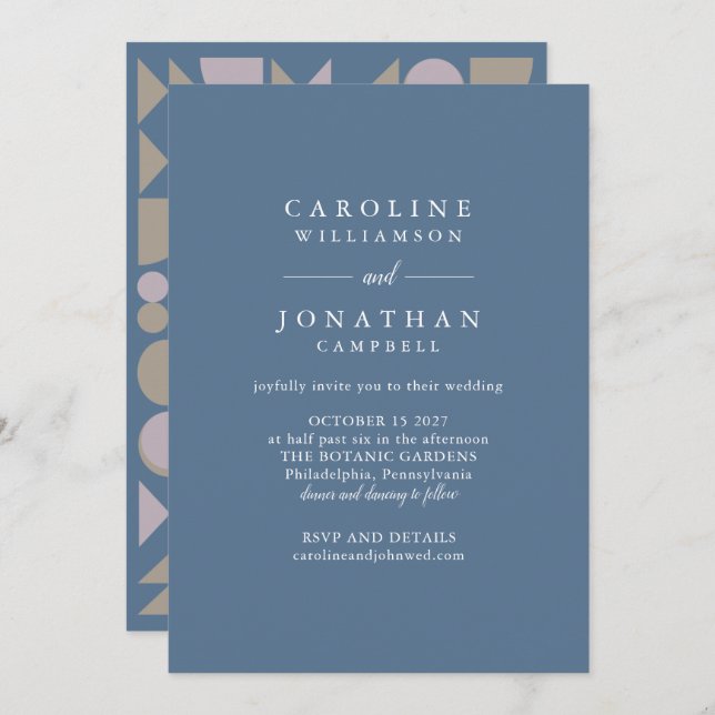 Invitation Mariage Lilac moderne et design géométrique bleu T (Devant / Derrière)