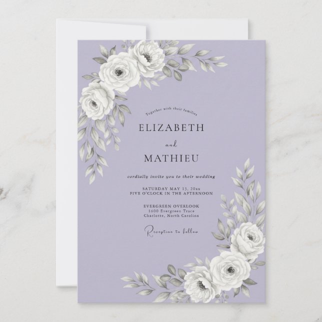 Invitation Mariage lilas blanc rose poussiéreuse (Devant)