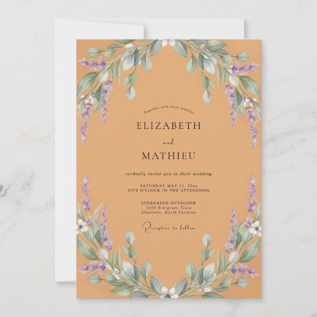Invitation Mariage lilas chèvrefeuille ocre (Devant)