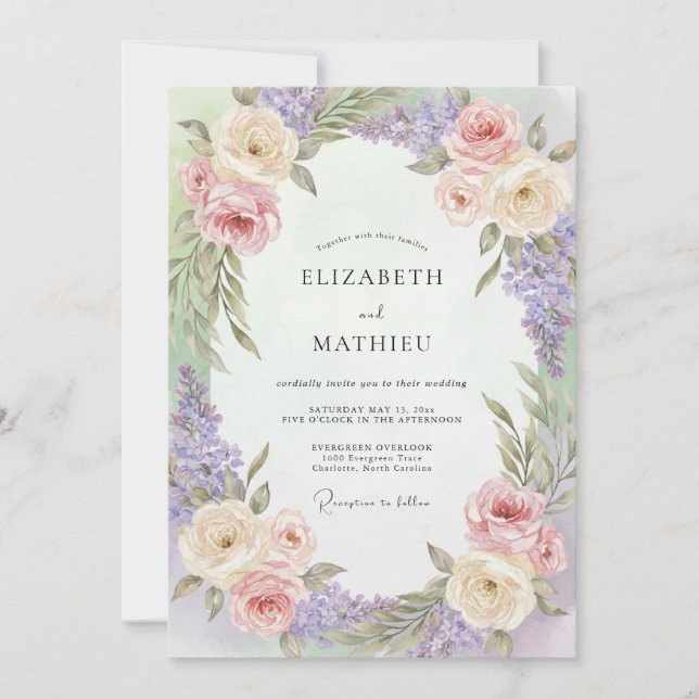 Invitation Mariage Lilas Crème Douce Wisteria (Devant)