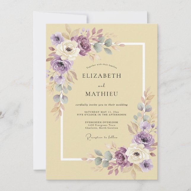 Invitation Mariage Lilas Jaune Ranunculus Eucalyptus Doux (Devant)