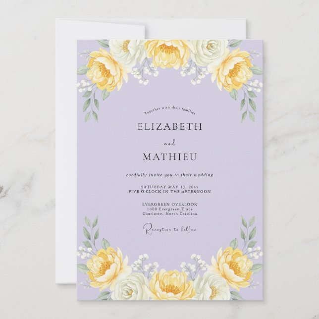 Invitation Mariage Lilas Jaune Ranunculus Eucalyptus Poussiér (Devant)