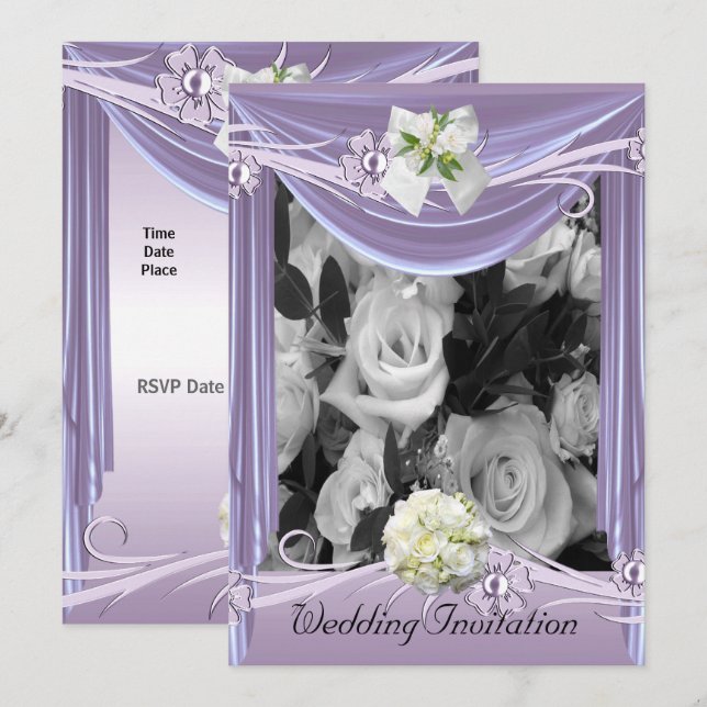 Invitation Mariage Lilas Mauve Floral (Devant / Derrière)