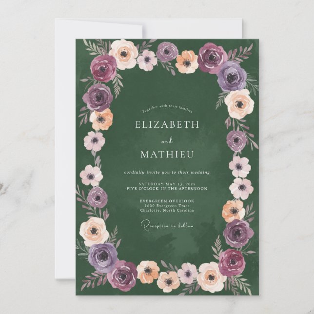 Invitation Mariage Lilas Mauve Ranunculus Eucalyptus (Devant)
