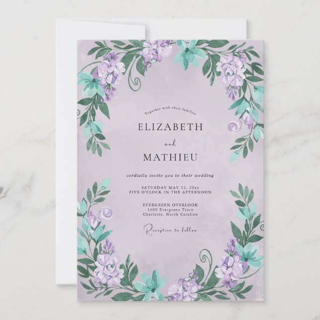 Invitation Mariage Lilas Menthe Wisteria (Devant)