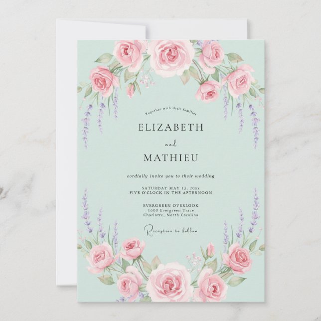 Invitation Mariage Lilas Pâle Rose Menthe (Devant)