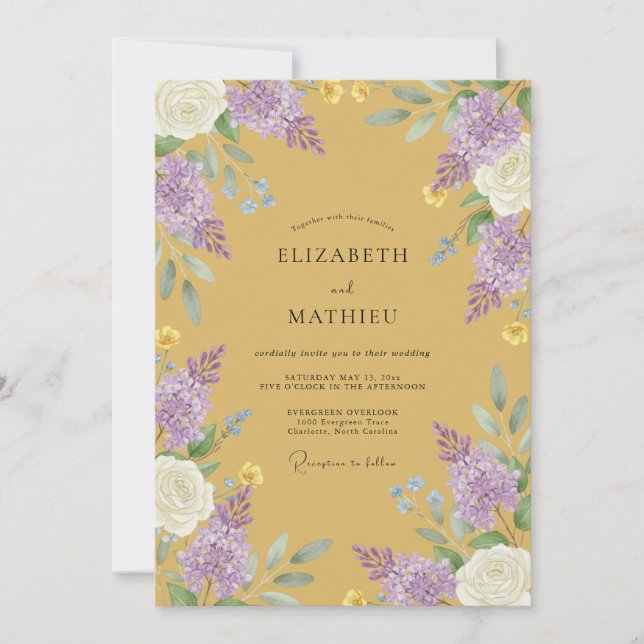 Invitation Mariage lilas radiant ocre (Devant)