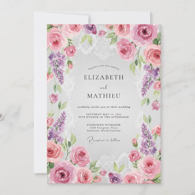Invitation Mariage Lilas Rose Wisteria (Devant)
