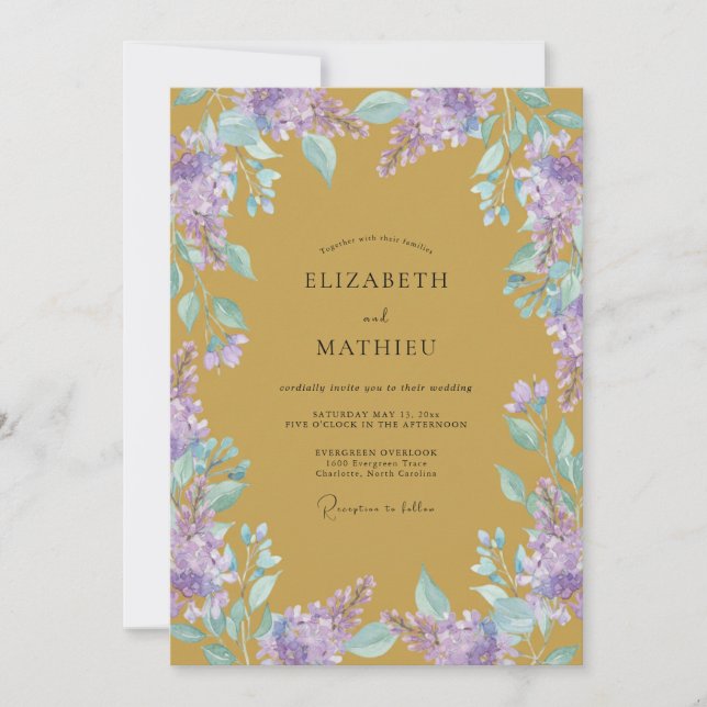 Invitation Mariage Lilas Wisteria Doré (Devant)