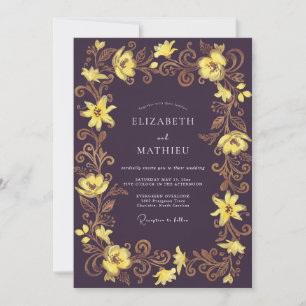 Invitation Mariage Lily Jaune Prune