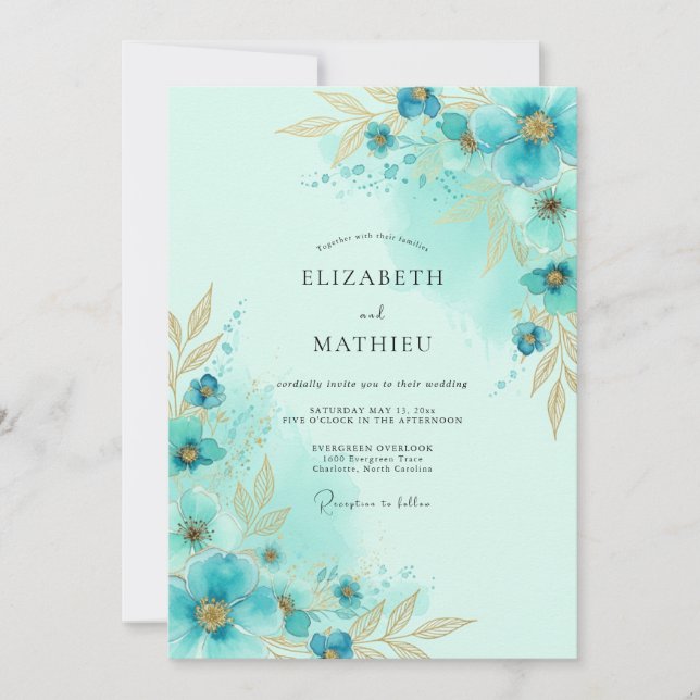 Invitation Mariage Littoral Lumineux Sarcelle (Devant)