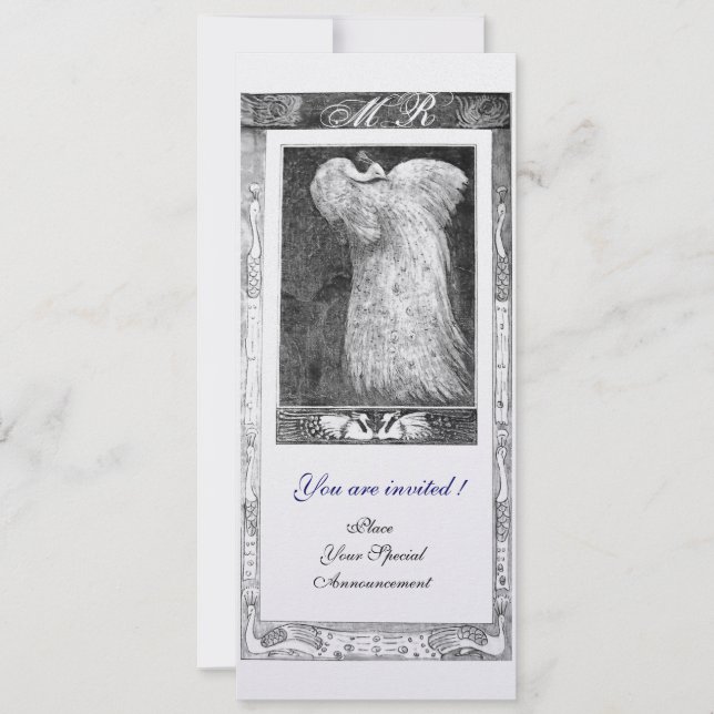 Invitation MARIAGE LOVE PEACOCK MONOGRAM, noir blanc (Devant)