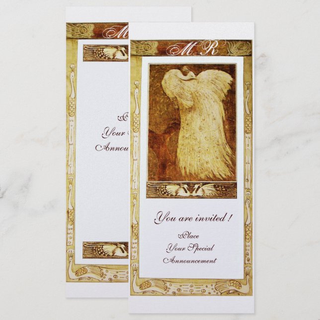 Invitation MARIAGE LOVE PEACOCK MONOGRAM White Pearl (Devant / Derrière)