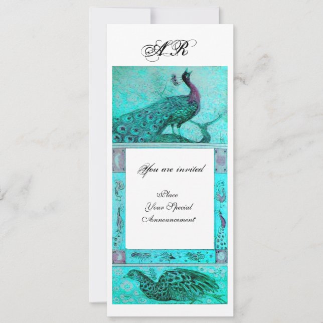 Invitation MARIAGE LOVE PEACOCKS MONOGRAS bleu blanc (Devant)