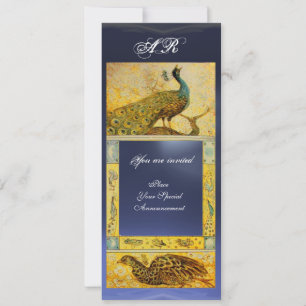 Invitation MARIAGE LOVE PEACOCKS MONOGRAS marron bleu jaune