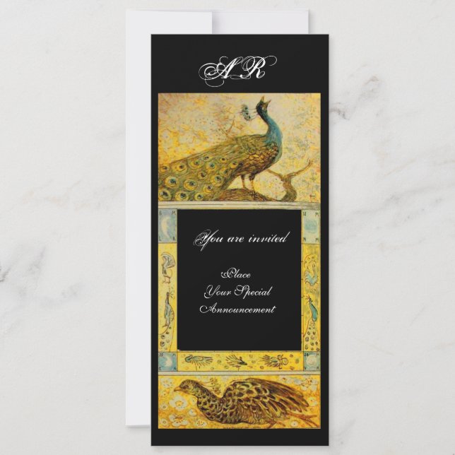 Invitation MARIAGE LOVE PEACOCKS MONOGRAS marron jaune noir (Devant)
