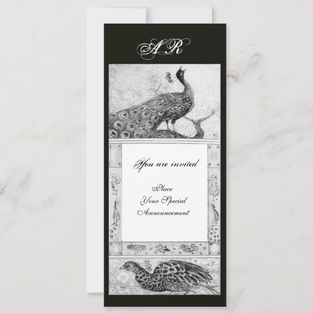Invitation MARIAGE LOVE PEACOCKS MONOGRAS noir blanc (Devant)