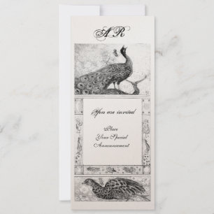 Invitation MARIAGE LOVE PEACOCKS MONOGRAS noir or blanc
