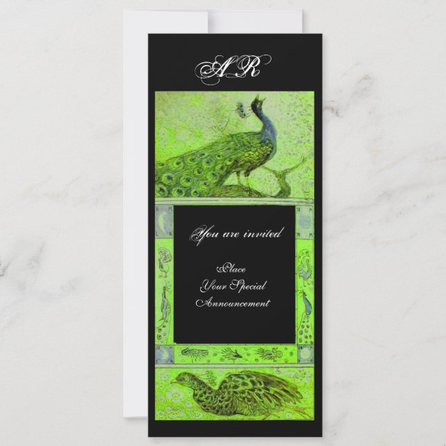 Invitation MARIAGE LOVE PEACOCKS MONOGRAS vert noir (Devant)