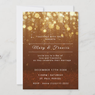 Invitation Mariage lumières et paillettes or et cuivre 