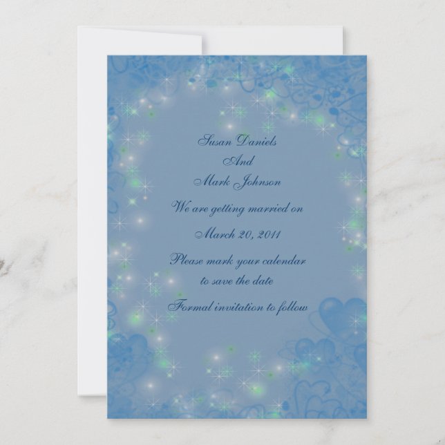 Invitation Mariage Lumières Scintillantes Cœurs Bleus Save Th (Devant)
