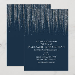 Invitation Mariage Lumières scintillantes de glace Bleu & Arg
