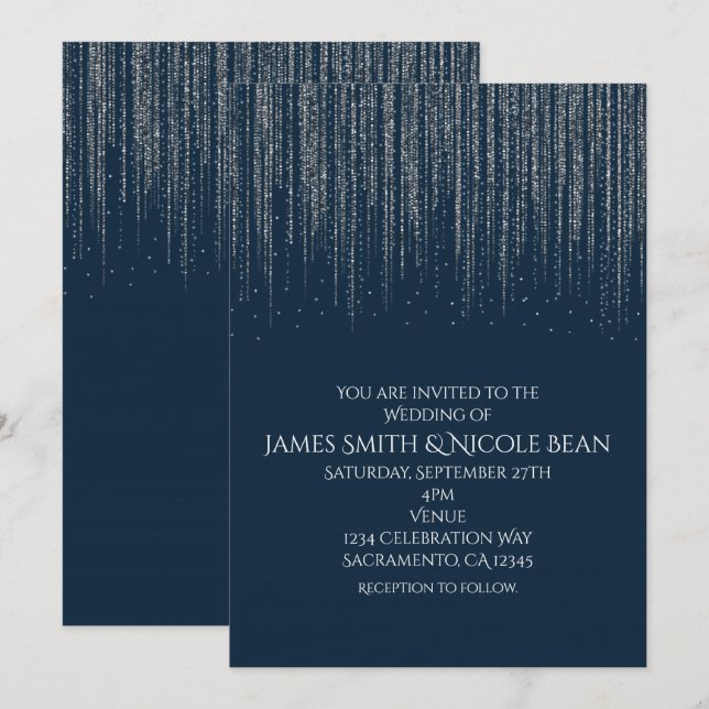 Invitation Mariage lumières scintillantes de glace bleu et ar (Devant / Derrière)