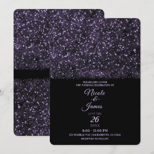 Invitation Mariage Lumières Scintillantes Paillettes Violette