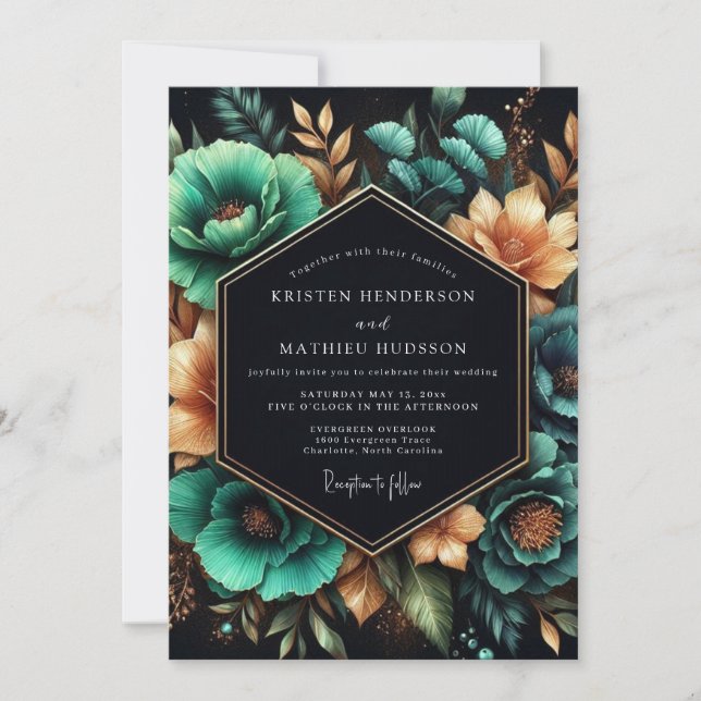 Invitation Mariage Lumineux Ambre Sarcelle (Devant)