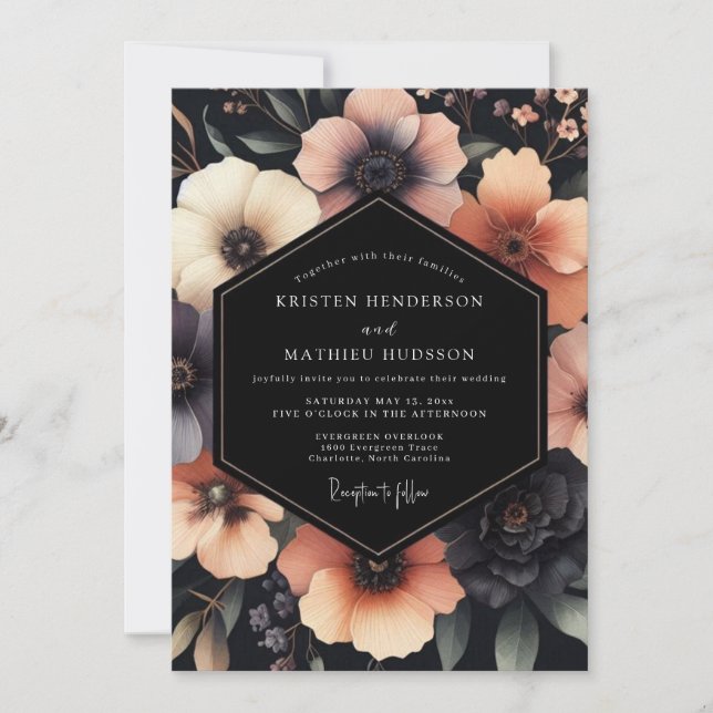 Invitation Mariage Lumineux Charbon & Pêche (Devant)