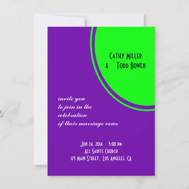 Invitation Mariage lumineux de mod de pourpre et de vert de (Devant)